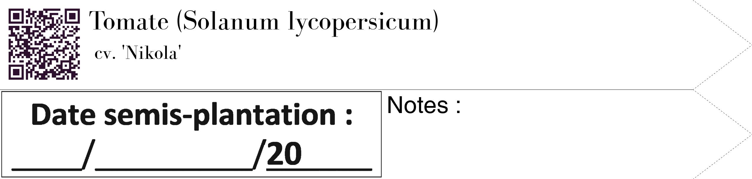 Étiquette de : Solanum lycopersicum cv. 'Nikola' - format c - style noire60_simple_simplebod avec qrcode et comestibilité