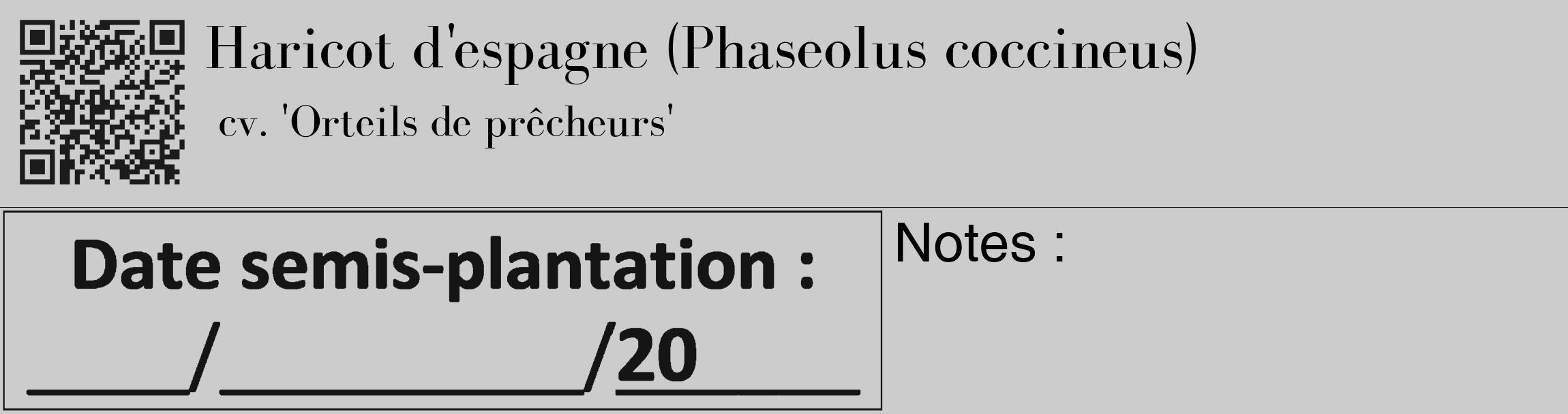 Étiquette de : Phaseolus coccineus cv. 'Orteils de prêcheurs' - format c - style noire0_basique_basiquebod avec qrcode et comestibilité