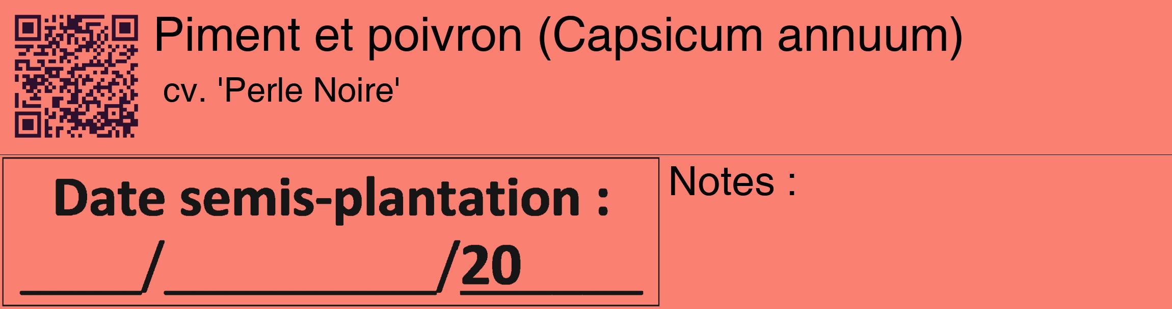 Étiquette de : Capsicum annuum cv. 'Perle Noire' - format c - style noire38_basique_basiquehel avec qrcode et comestibilité