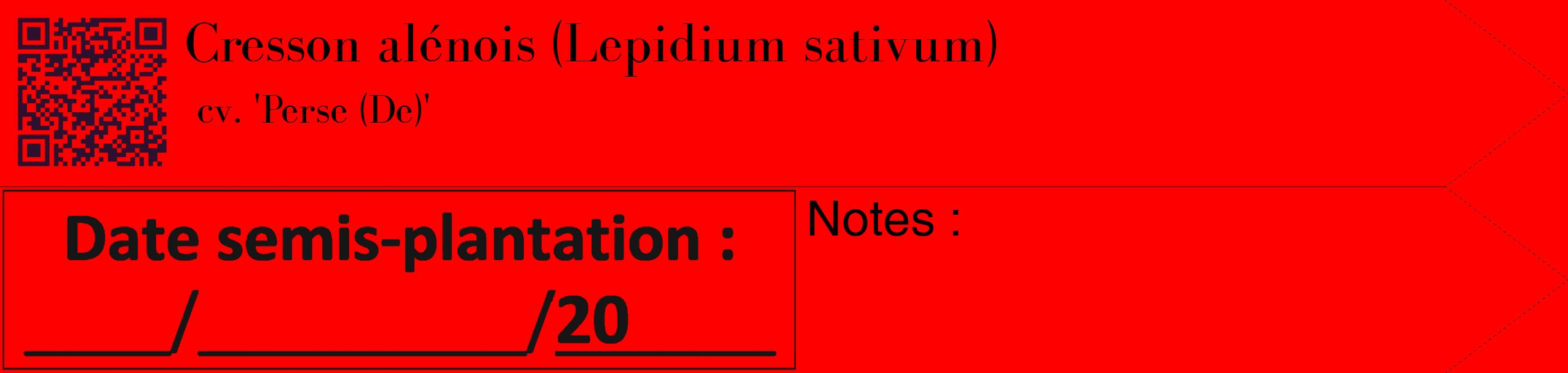 Étiquette de : Lepidium sativum cv. 'Perse (De)' - format c - style noire27_simple_simplebod avec qrcode et comestibilité