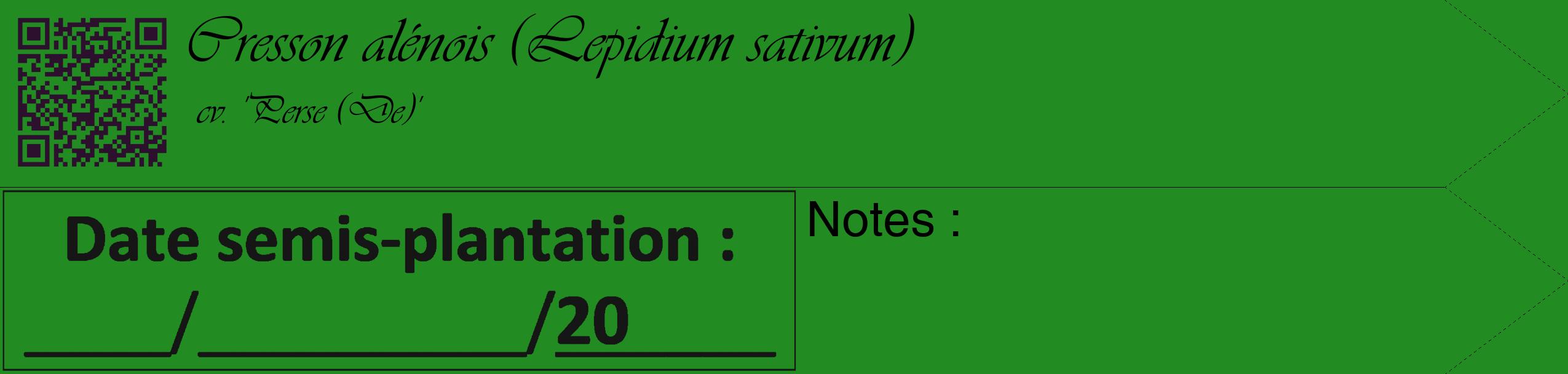 Étiquette de : Lepidium sativum cv. 'Perse (De)' - format c - style noire10_simple_simpleviv avec qrcode et comestibilité