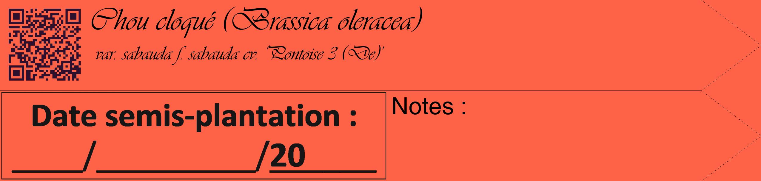 Étiquette de : Brassica oleracea var. sabauda f. sabauda cv. 'Pontoise 3 (De)' - format c - style noire25_simple_simpleviv avec qrcode et comestibilité
