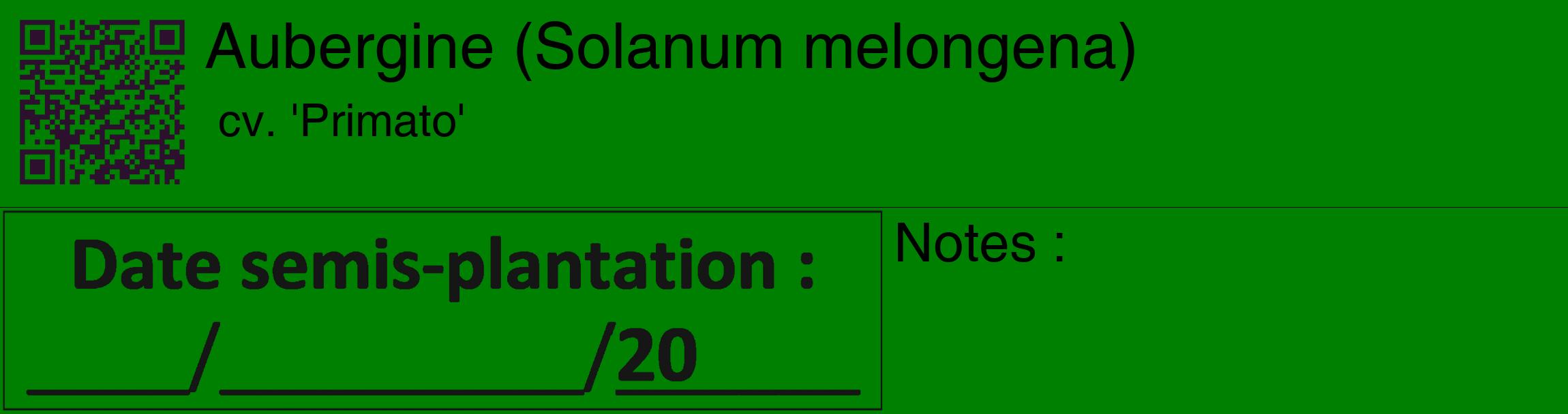 Étiquette de : Solanum melongena cv. 'Primato' - format c - style noire9_basique_basiquehel avec qrcode et comestibilité