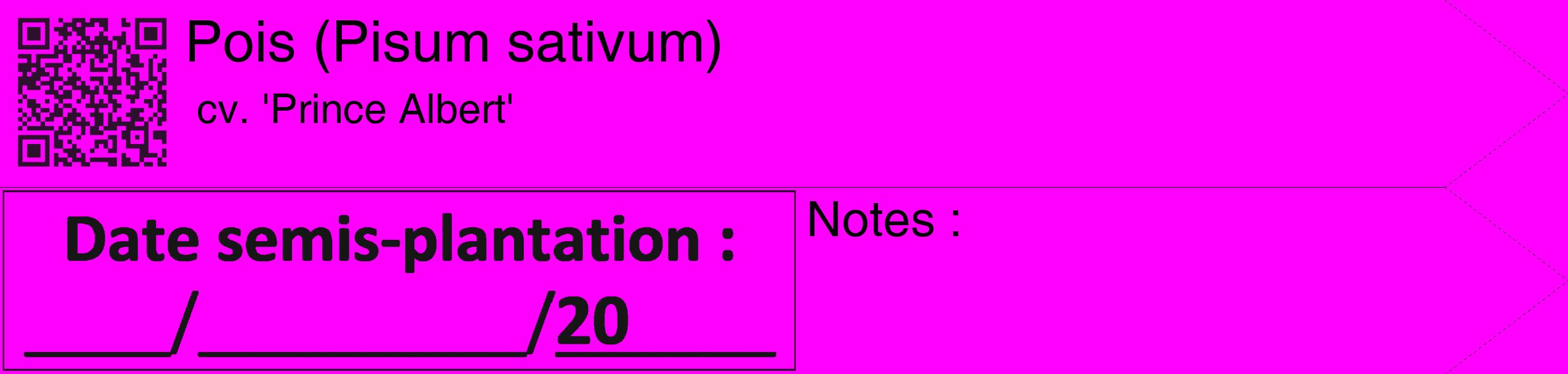 Étiquette de : Pisum sativum cv. 'Prince Albert' - format c - style noire51_simple_simplehel avec qrcode et comestibilité