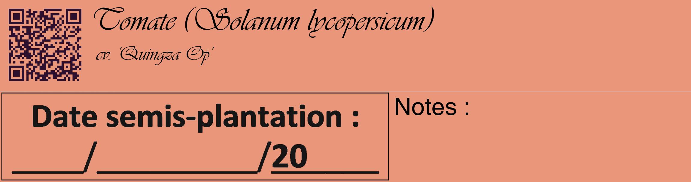 Étiquette de : Solanum lycopersicum cv. 'Quingza Op' - format c - style noire37_basique_basiqueviv avec qrcode et comestibilité