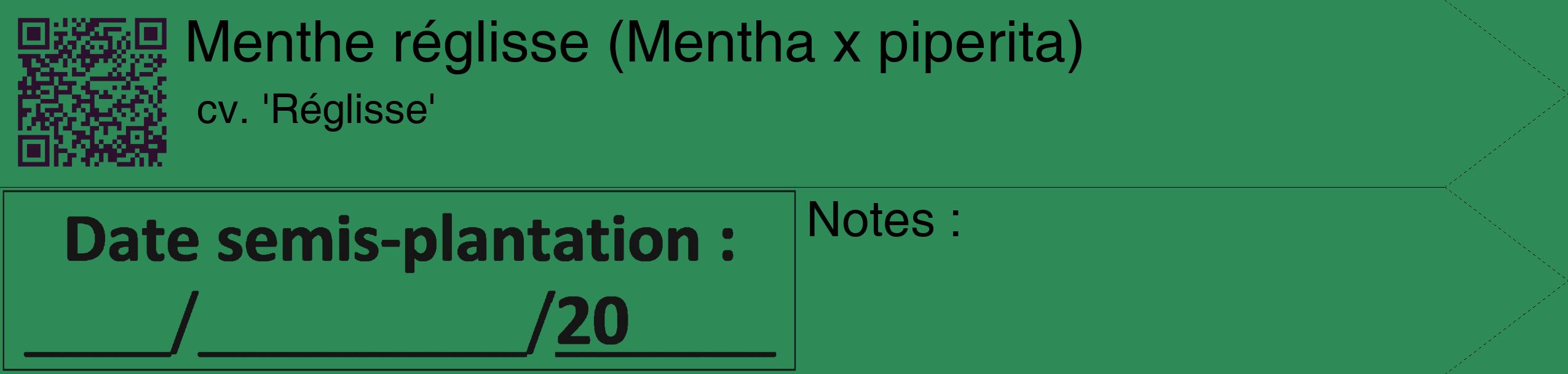Étiquette de : Mentha x piperita cv. 'Réglisse' - format c - style noire11_simple_simplehel avec qrcode et comestibilité