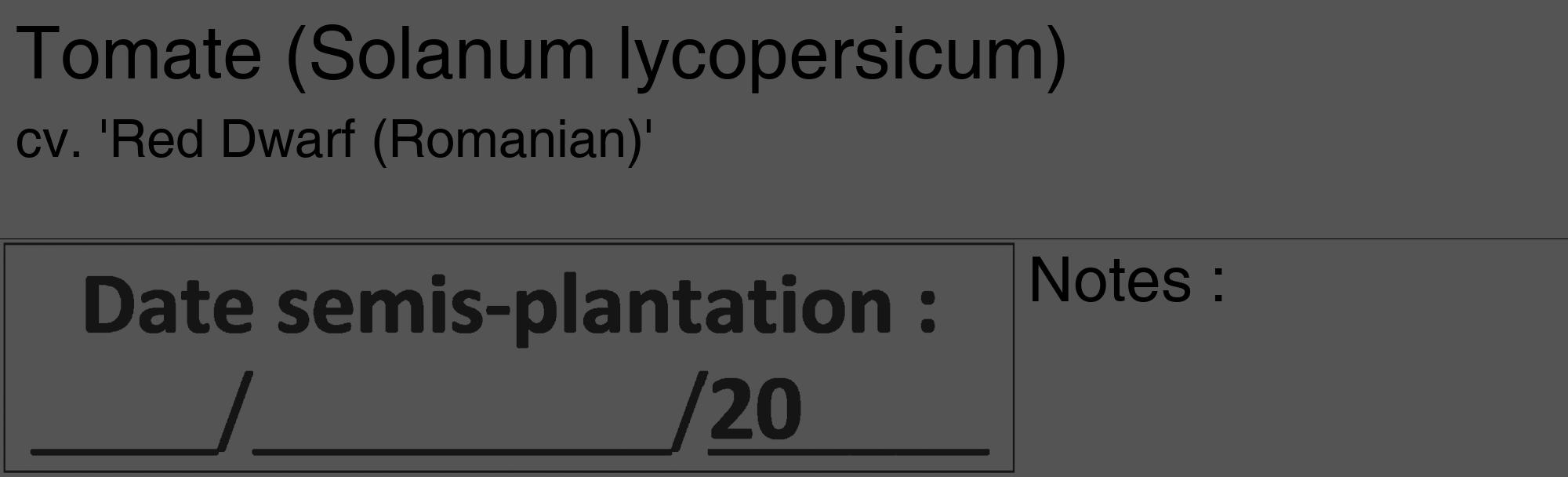 Étiquette de : Solanum lycopersicum cv. 'Red Dwarf (Romanian)' - format c - style noire36_basique_basiquehel avec comestibilité