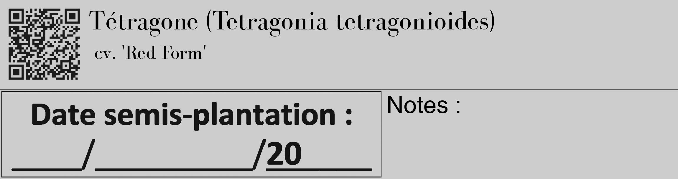 Étiquette de : Tetragonia tetragonioides cv. 'Red Form' - format c - style noire41_basique_basiquebod avec qrcode et comestibilité