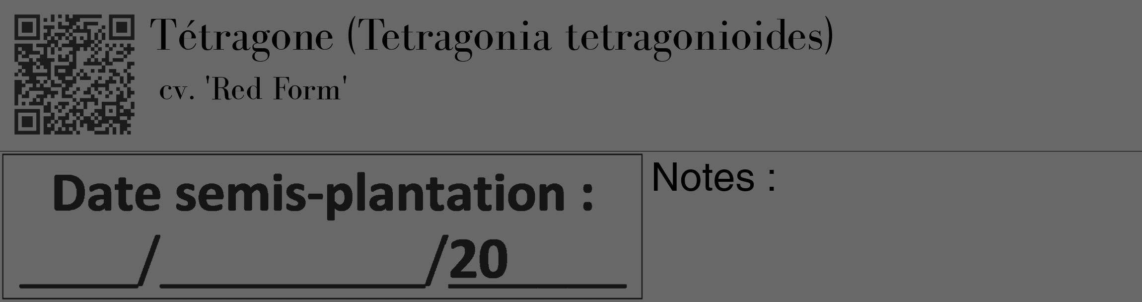 Étiquette de : Tetragonia tetragonioides cv. 'Red Form' - format c - style noire43_basique_basiquebod avec qrcode et comestibilité
