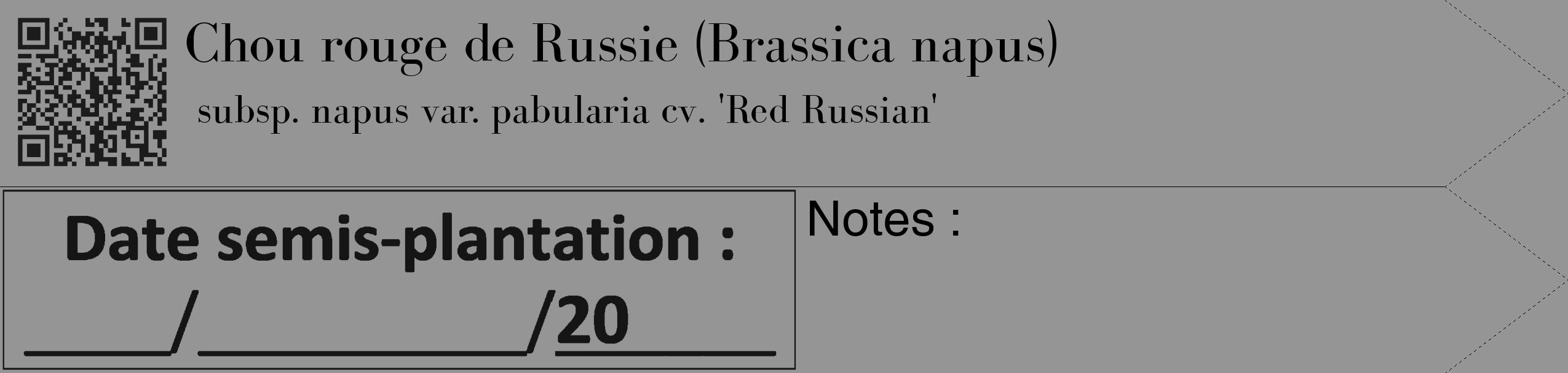 Étiquette de : Brassica napus subsp. napus var. pabularia cv. 'Red Russian' - format c - style noire16_simple_simplebod avec qrcode et comestibilité