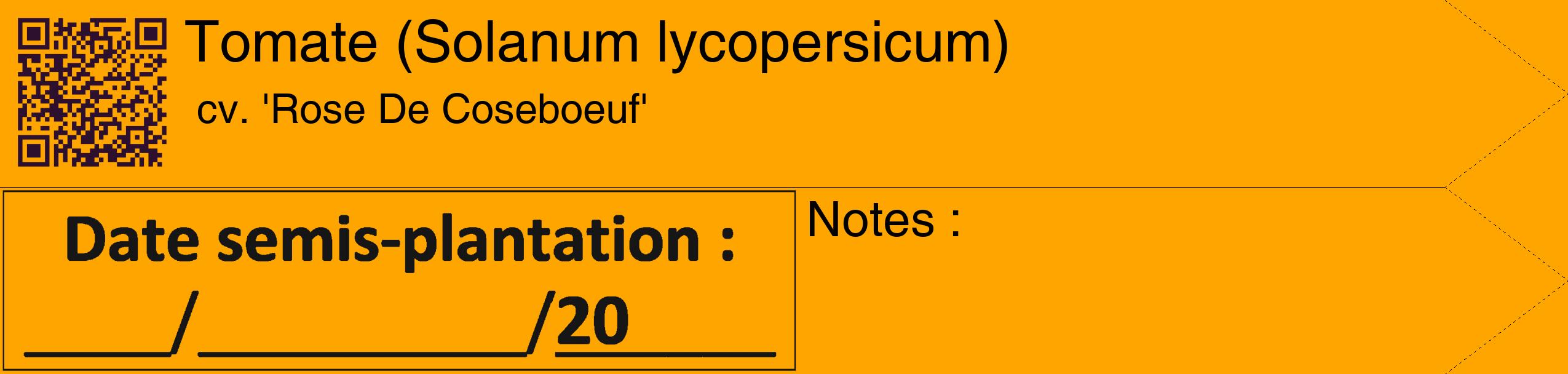 Étiquette de : Solanum lycopersicum cv. 'Rose De Coseboeuf' - format c - style noire22_simple_simplehel avec qrcode et comestibilité