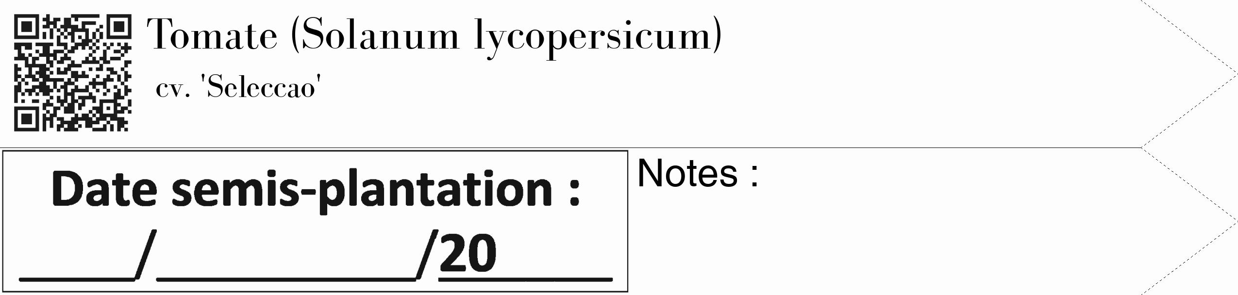 Étiquette de : Solanum lycopersicum cv. 'Seleccao' - format c - style noire19_simple_simplebod avec qrcode et comestibilité
