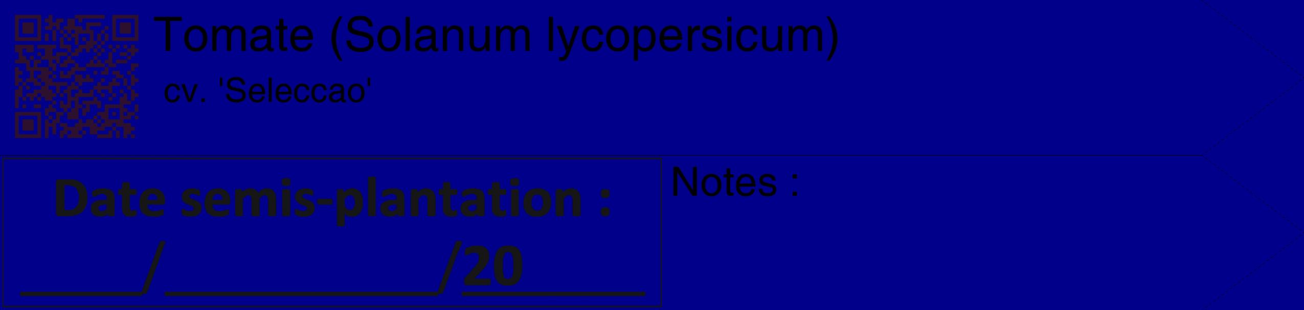 Étiquette de : Solanum lycopersicum cv. 'Seleccao' - format c - style noire7_simple_simplehel avec qrcode et comestibilité