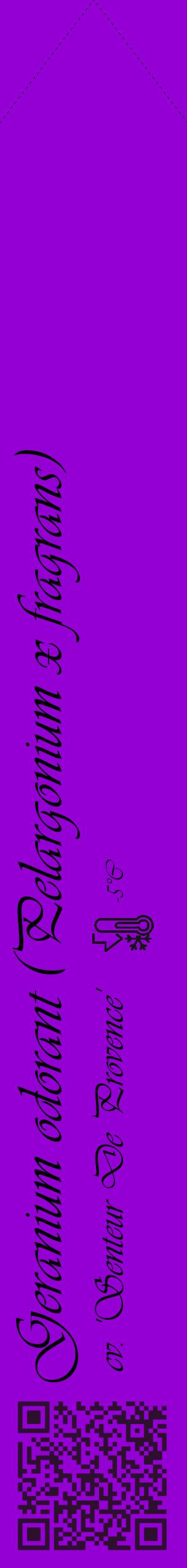 Étiquette de : Pelargonium x fragrans cv. 'Senteur De Provence' - format c - style noire48_simple_simpleviv avec qrcode et comestibilité - position verticale