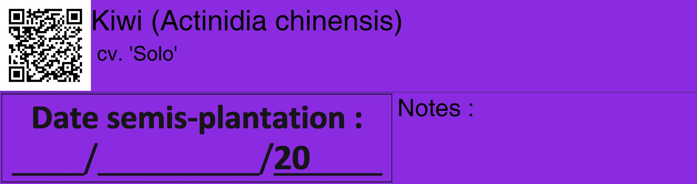 Étiquette de : Actinidia chinensis cv. 'Solo' - format c - style noire49_basique_basiquehel avec qrcode et comestibilité