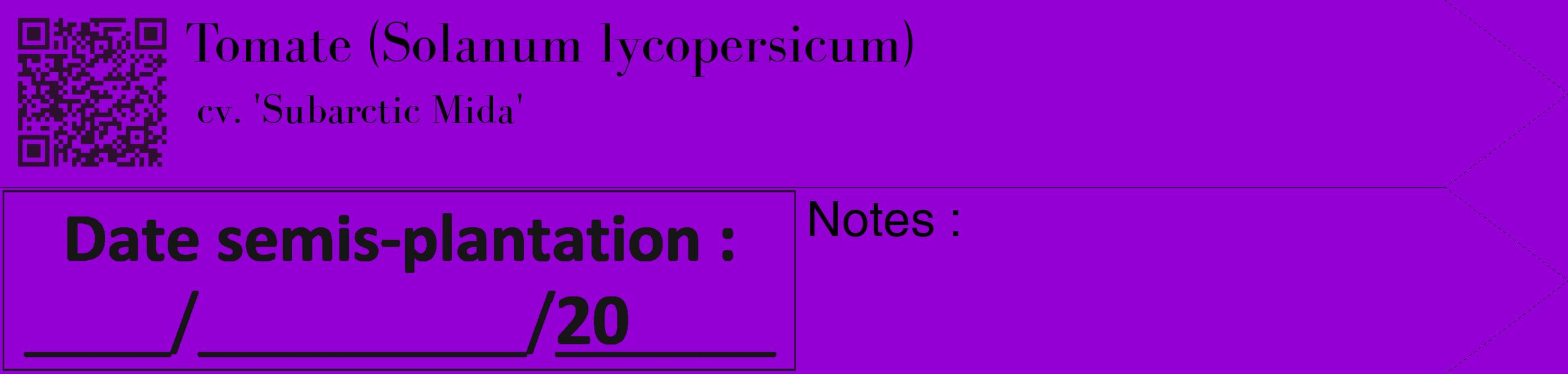 Étiquette de : Solanum lycopersicum cv. 'Subarctic Mida' - format c - style noire48_simple_simplebod avec qrcode et comestibilité