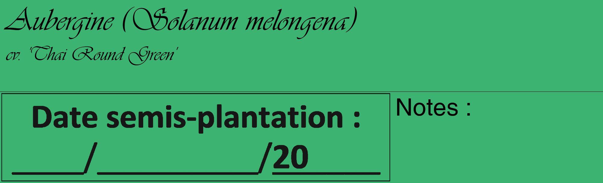 Étiquette de : Solanum melongena cv. 'Thai Round Green' - format c - style noire12_basique_basiqueviv avec comestibilité