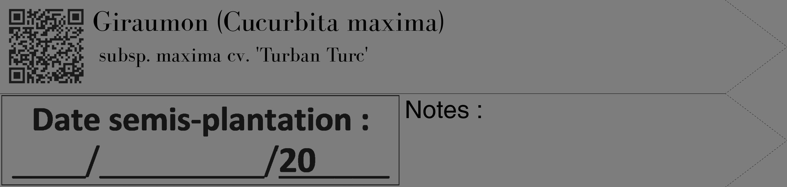 Étiquette de : Cucurbita maxima subsp. maxima cv. 'Turban Turc' - format c - style noire35_simple_simplebod avec qrcode et comestibilité