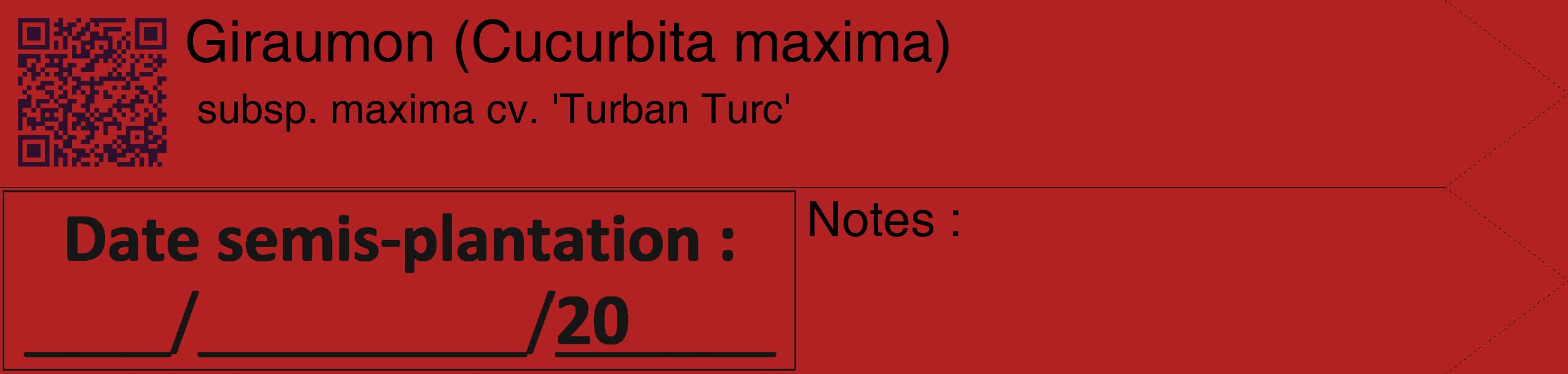 Étiquette de : Cucurbita maxima subsp. maxima cv. 'Turban Turc' - format c - style noire28_simple_simplehel avec qrcode et comestibilité