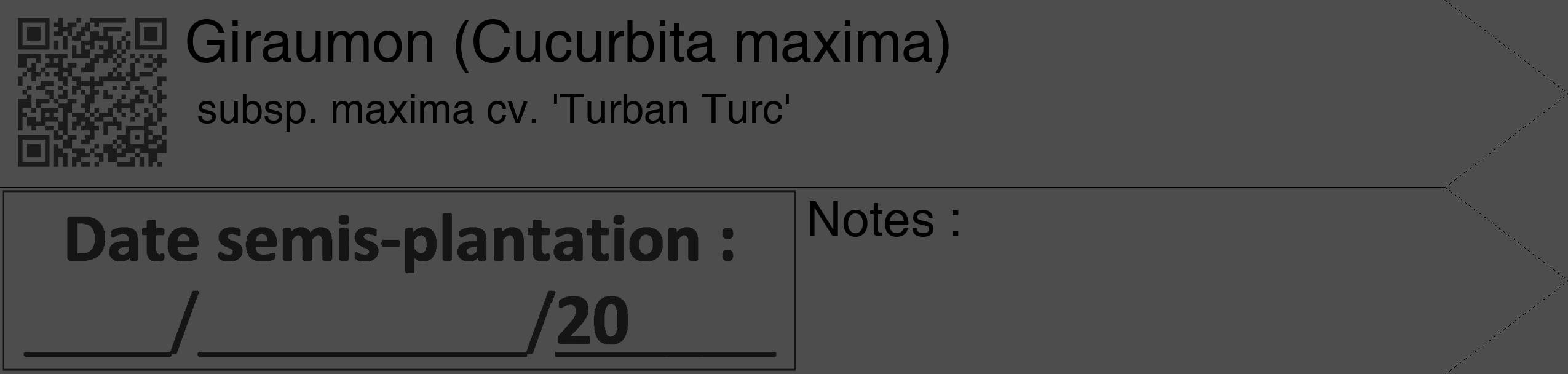 Étiquette de : Cucurbita maxima subsp. maxima cv. 'Turban Turc' - format c - style noire28_simple_simplehel avec qrcode et comestibilité