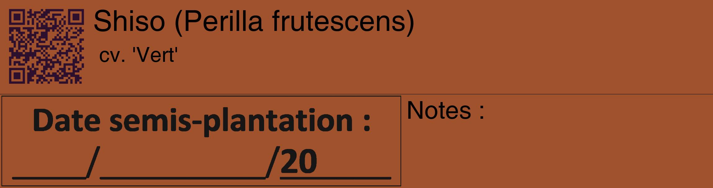 Étiquette de : Perilla frutescens cv. 'Vert' - format c - style noire32_basique_basiquehel avec qrcode et comestibilité