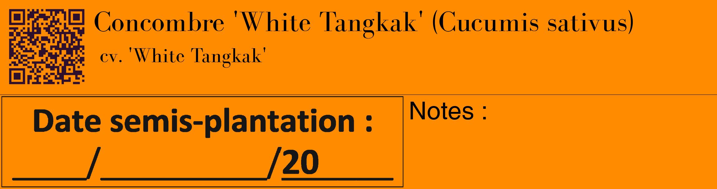 Étiquette de : Cucumis sativus cv. 'White Tangkak' - format c - style noire23_basique_basiquebod avec qrcode et comestibilité