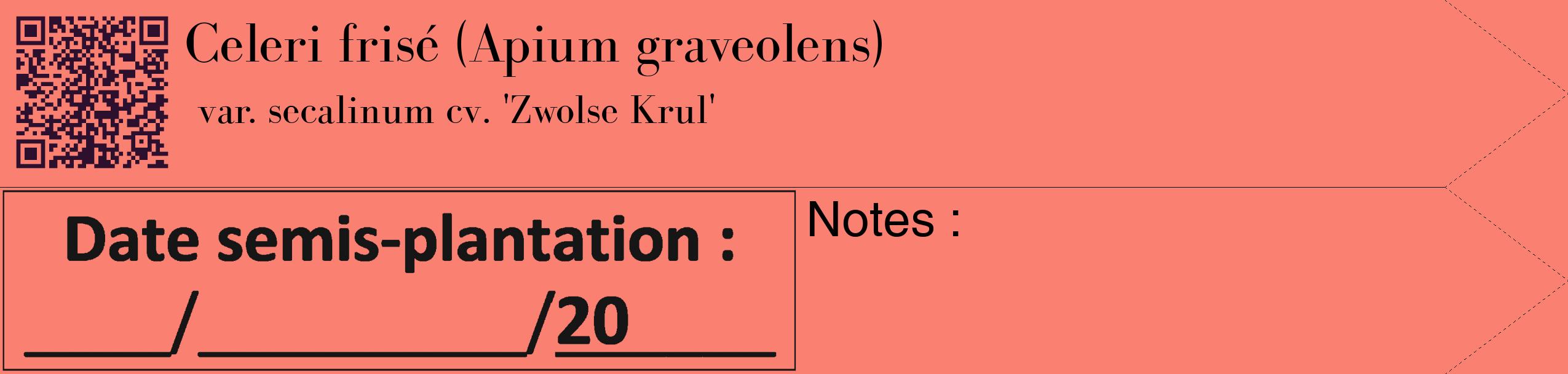 Étiquette de : Apium graveolens var. secalinum cv. 'Zwolse Krul' - format c - style noire38_simple_simplebod avec qrcode et comestibilité