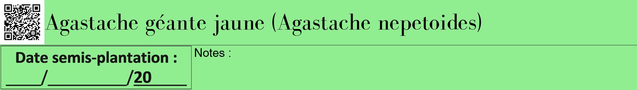 Étiquette de : Agastache nepetoides - format a - style noire15bod avec qrcode et comestibilité