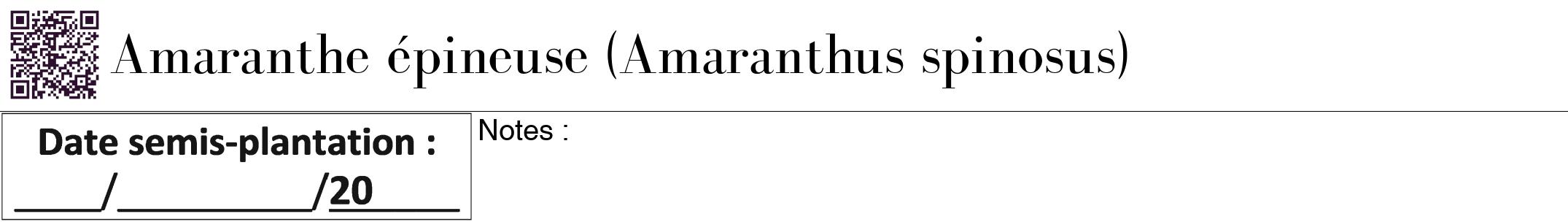 Étiquette de : Amaranthus spinosus - format a - style noire60bod avec qrcode et comestibilité