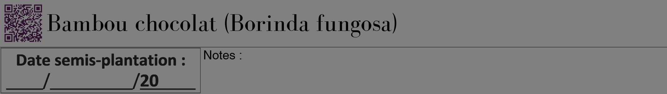 Étiquette de : Borinda fungosa - format a - style noire57bod avec qrcode et comestibilité