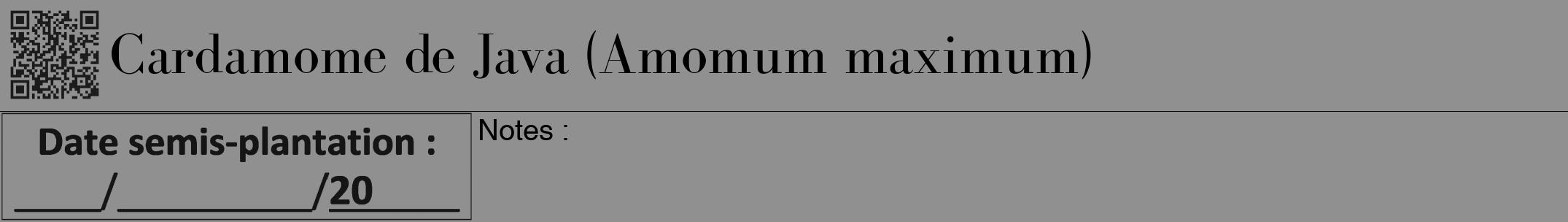 Étiquette de : Amomum maximum - format a - style noire4bod avec qrcode et comestibilité