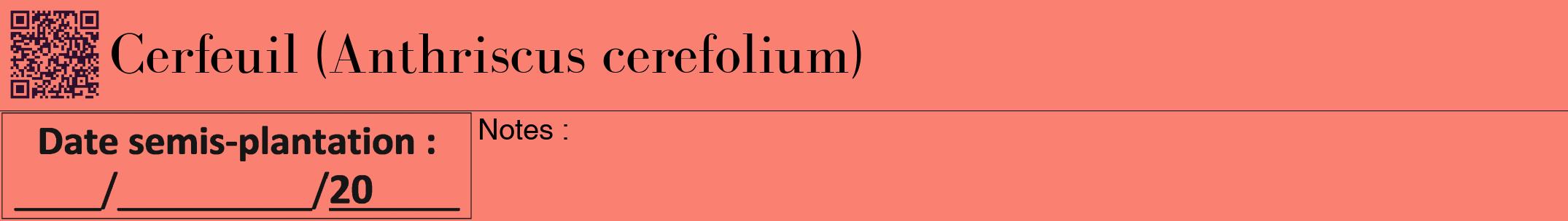 Étiquette de : Anthriscus cerefolium - format a - style noire38bod avec qrcode et comestibilité