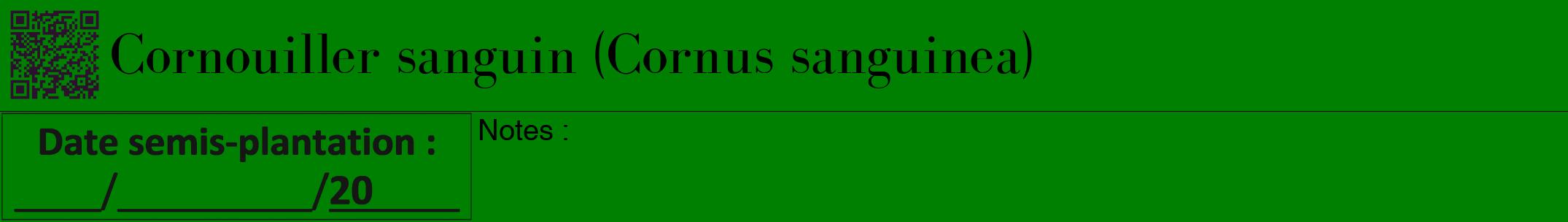 Étiquette de : Cornus sanguinea - format a - style noire9bod avec qrcode et comestibilité
