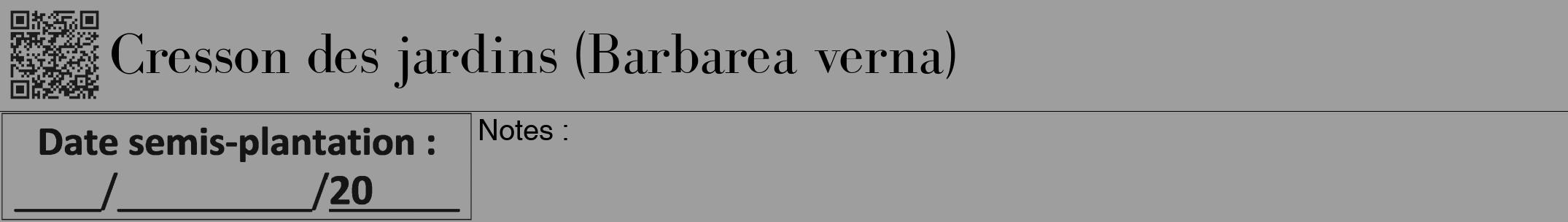 Étiquette de : Barbarea verna - format a - style noire23bod avec qrcode et comestibilité