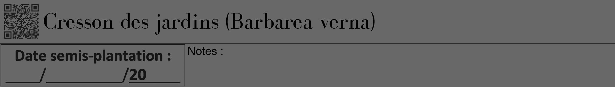 Étiquette de : Barbarea verna - format a - style noire43bod avec qrcode et comestibilité