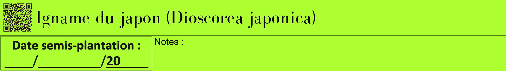Étiquette de : Dioscorea japonica - format a - style noire17bod avec qrcode et comestibilité