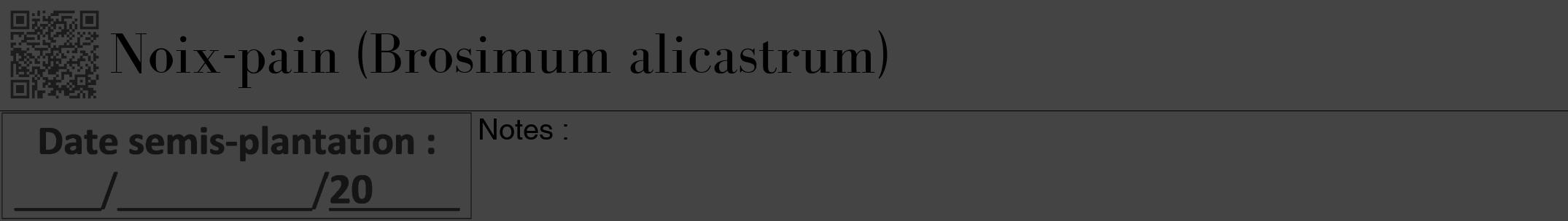 Étiquette de : Brosimum alicastrum - format a - style noire48bod avec qrcode et comestibilité