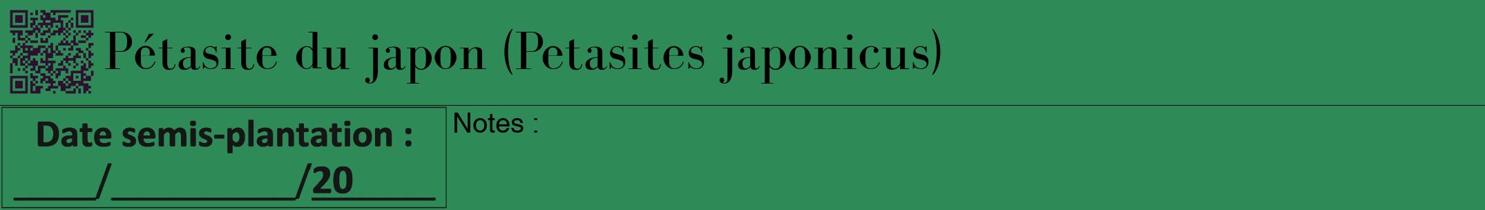 Étiquette de : Petasites japonicus - format a - style noire11bod avec qrcode et comestibilité