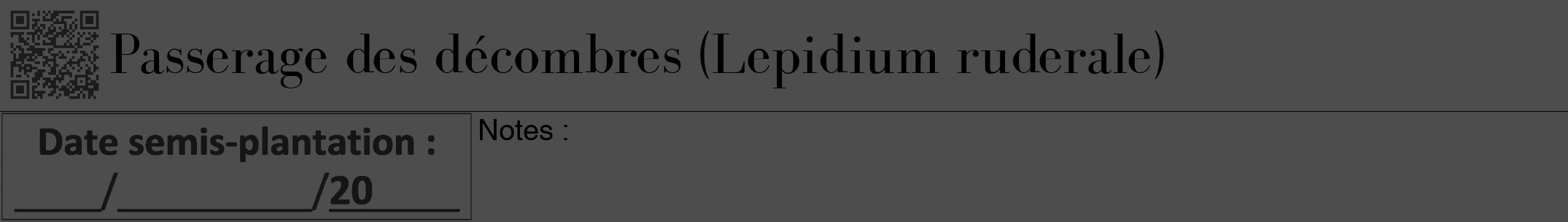 Étiquette de : Lepidium ruderale - format a - style noire28bod avec qrcode et comestibilité