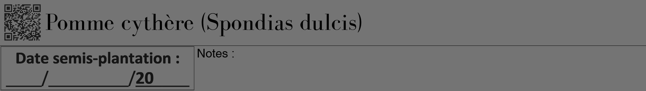Étiquette de : Spondias dulcis - format a - style noire26bod avec qrcode et comestibilité