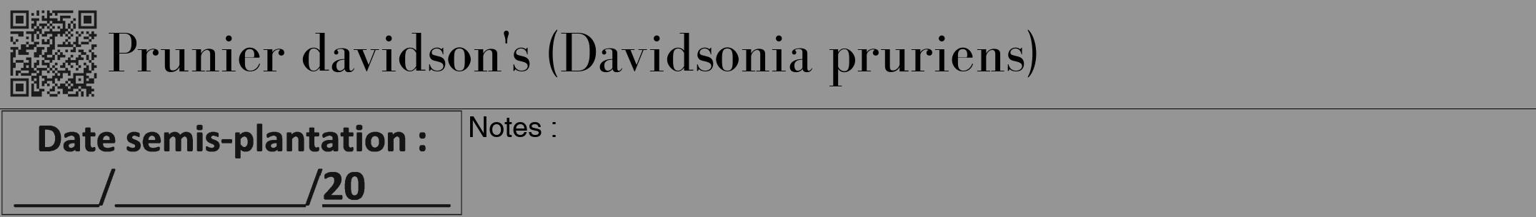 Étiquette de : Davidsonia pruriens - format a - style noire16bod avec qrcode et comestibilité