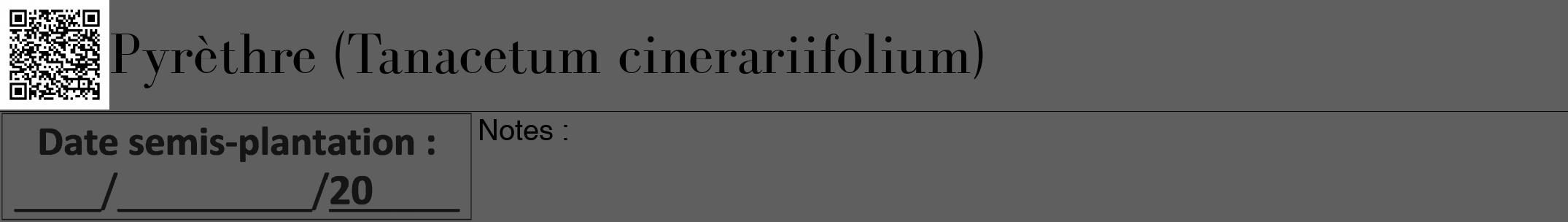Étiquette de : Tanacetum cinerariifolium - format a - style noire10bod avec qrcode et comestibilité