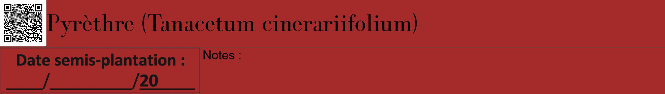 Étiquette de : Tanacetum cinerariifolium - format a - style noire33bod avec qrcode et comestibilité