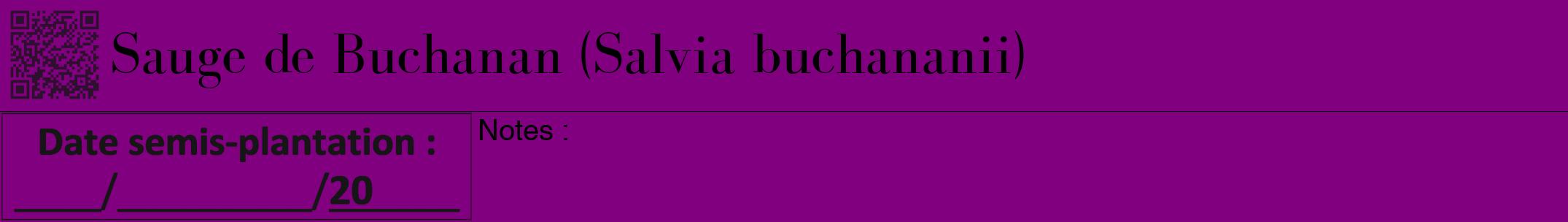 Étiquette de : Salvia buchananii - format a - style noire46bod avec qrcode et comestibilité