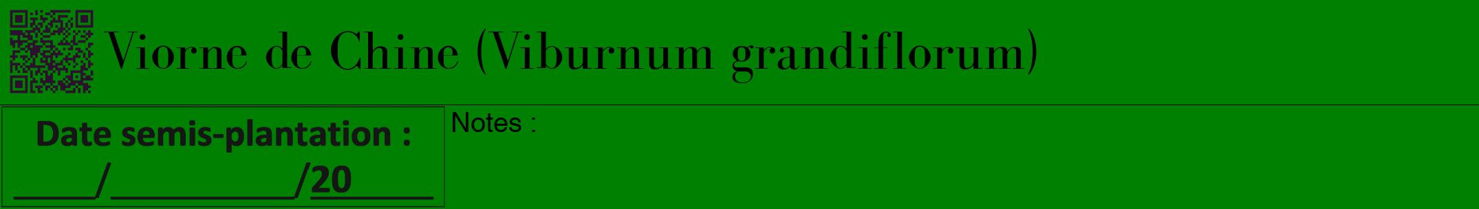 Étiquette de : Viburnum grandiflorum - format a - style noire9bod avec qrcode et comestibilité