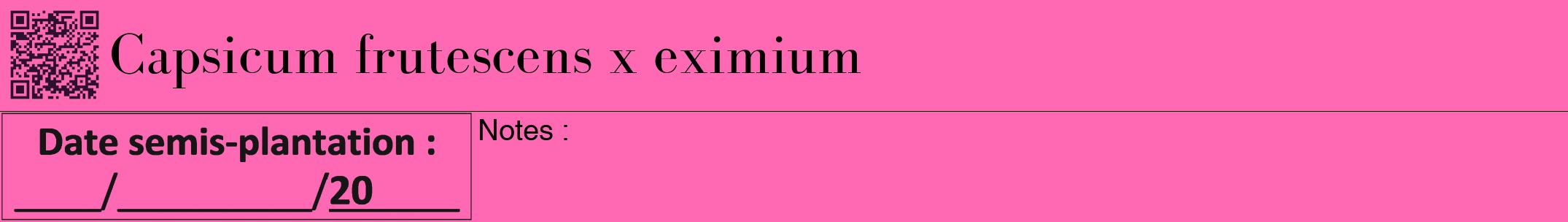 Étiquette de : Capsicum frutescens x eximium - format a - style noire42bod avec qrcode et comestibilité