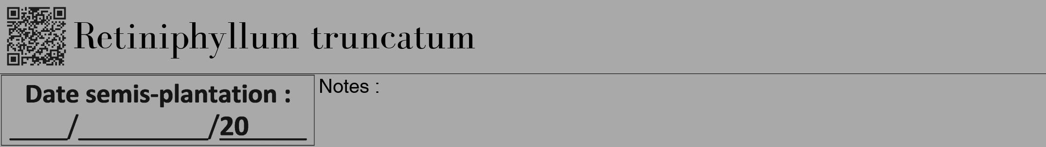 Étiquette de : Retiniphyllum truncatum - format a - style noire13bod avec qrcode et comestibilité