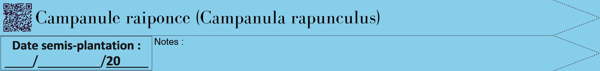 Étiquette de : Campanula rapunculus - format b - style noire1bod avec qrcode et comestibilité