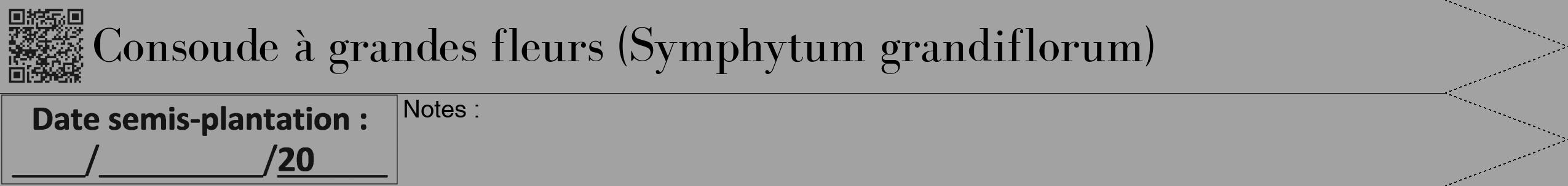 Étiquette de : Symphytum grandiflorum - format b - style noire38bod avec qrcode et comestibilité