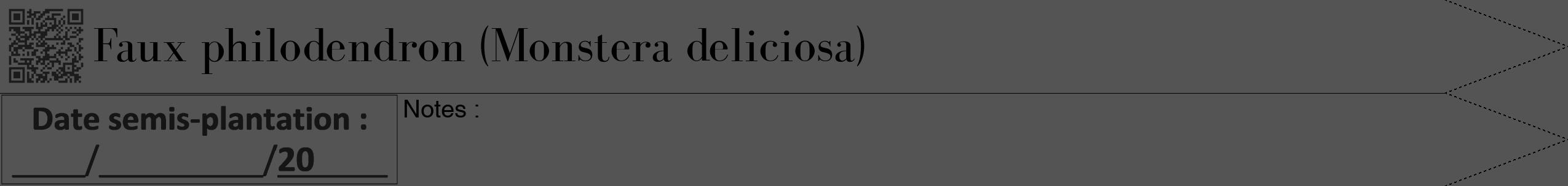 Étiquette de : Monstera deliciosa - format b - style noire30bod avec qrcode et comestibilité